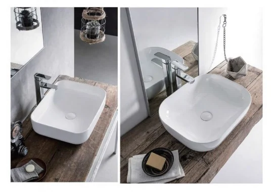 A0060 Modernes, quadratisches Kunst-Handwaschbecken aus Keramik zur Aufsatzmontage im Badezimmer